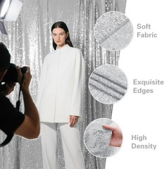 Silver Sequin Backdrop Curtain 2 Pieces 2FTx8FT Glitter Photography Backdrop for