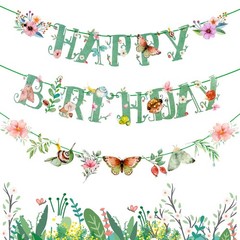 SUNBEAUTY Wildflower Happy Birthday Banner Sage Green Spring