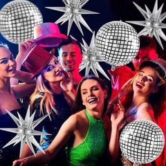 Disco Ball Balloons with Star Balloons, 22 Inch Metallic Silver Foil Balloon …