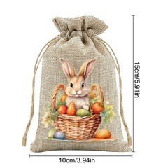 Easter Rabbit Drawstring Bags Set of 30 for Candy Present Pouch Linen Mix