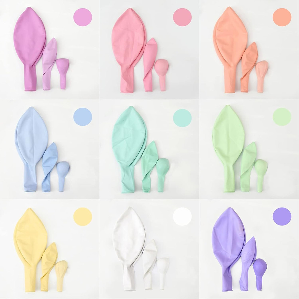 Macaron Colorful Balloons,144Pcs Mixed Size 5/12/18 Inch Assorted Pastel 9 Color