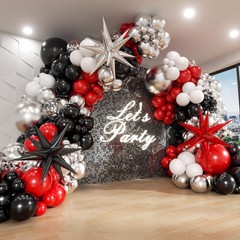 Red and Black Balloon Arch Kit with Star Balloons, Red Black and White Metall…