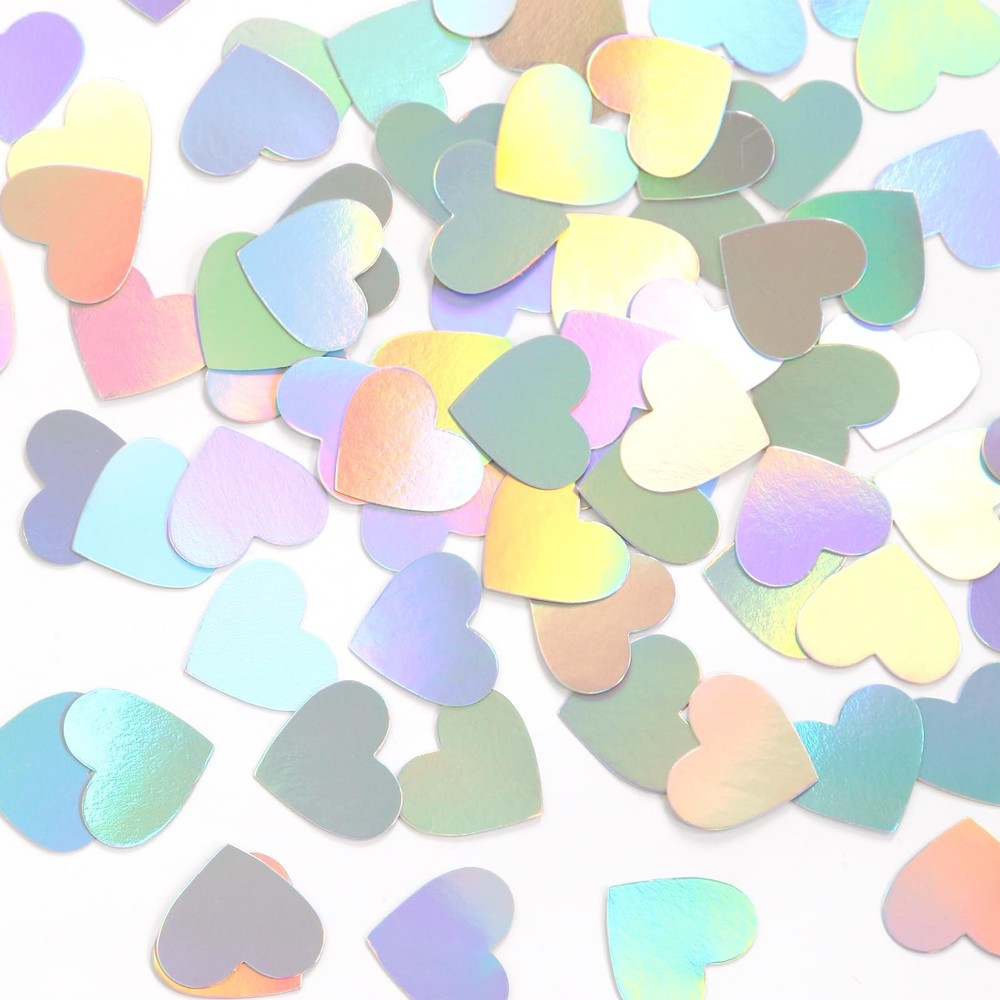 300 PCS IridescentDisco Valentines Heart Confetti Holographic Table Decor
