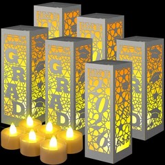 6 PCS Class of 2026 Graduation Lanterns Centerpiece LED Candle Silver Set