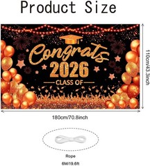 Orange and Black Graduation Decorations Class of 2026 Banner