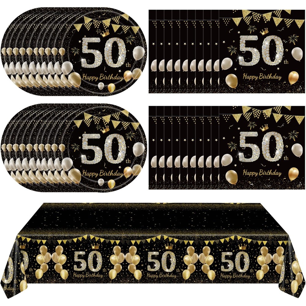 41Pcs 50th Birthday Decorations for Men Women, Black Gold 50 Year Old
