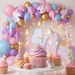 MTLEE Number 4 Birthday Candles Unicorn Cake 4.49 inches, Light Colors
