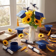 Breling 24 Pcs Blue And Gold Graduation Centerpiece Sticks Felt Graduation