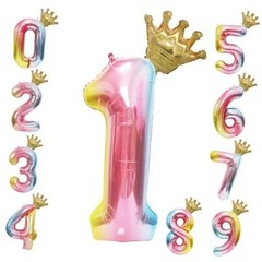 40 Inch Rainbow Balloon with Crown- Giant Gradient Foil Balloon for Number 1