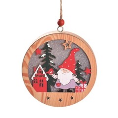 LED Christmas Tree Ornaments Decorative Wooden Santa Claus Charm Pendant Decor