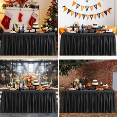 Party Talk Black Polyester Table Clothes for 4 Foot Rectangle Tables, Wrinkle Fr