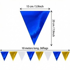 64ft Royal Blue Gold White Triangle Pennant Banner Flag Metallic Bunting Garl…