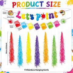 Rainbow Paint Splatter Kids Party Banner Set Hanging Swirl Decorations