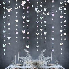 40Ft White Iridescent Butterfly Garlands White Holographic Paper Hanging Polk…