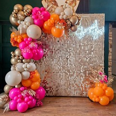 144Pcs Hot Pink and Orange Balloon Arch Garland Kit,Bright Pastel Pink Orange…