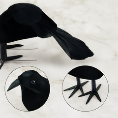 Realistic Black Crow Halloween Prop Fake Bird Scary Raven Feather Decoration UK