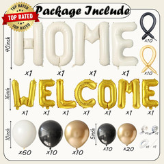 145Pcs Housewarming Party Decorations, 40Inch Beige Welcome Home Balloon Banner,
