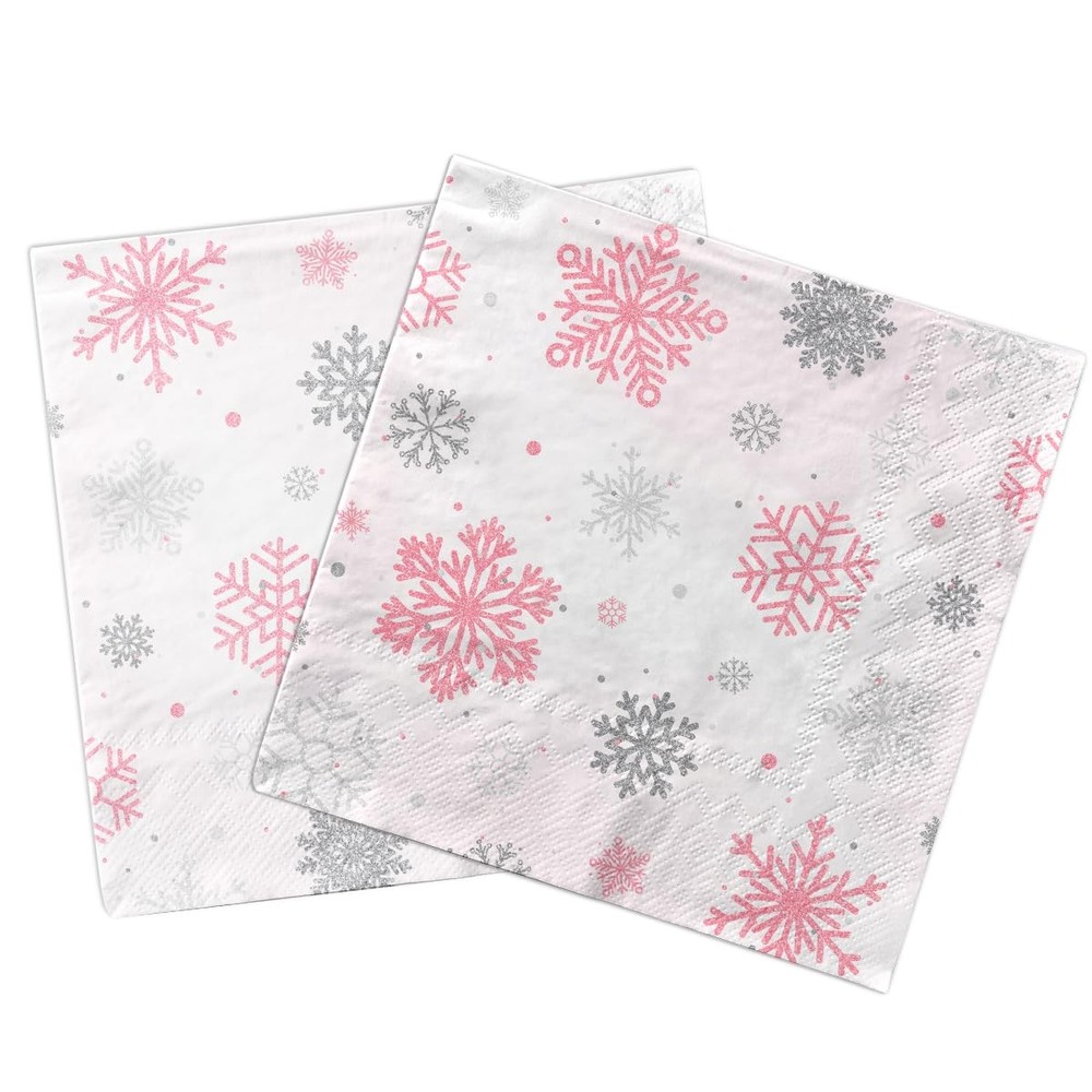 40pcs Snowflake Winter Napkin Party Decoration Winter Snowflake Pink White Wonde