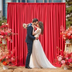 8x10FT Red Backdrop Curtains for Wedding Parties, Wrinkle Polyester Photo