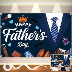 Happy Fathers Day Banner 6X4Ft with 32.8Ft Ribbon & 4 Brass Grommets, Polyester