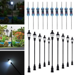 10Pieces 1:87 HO Scale Model Railway Yard Street Scenery Light LED Lamppost