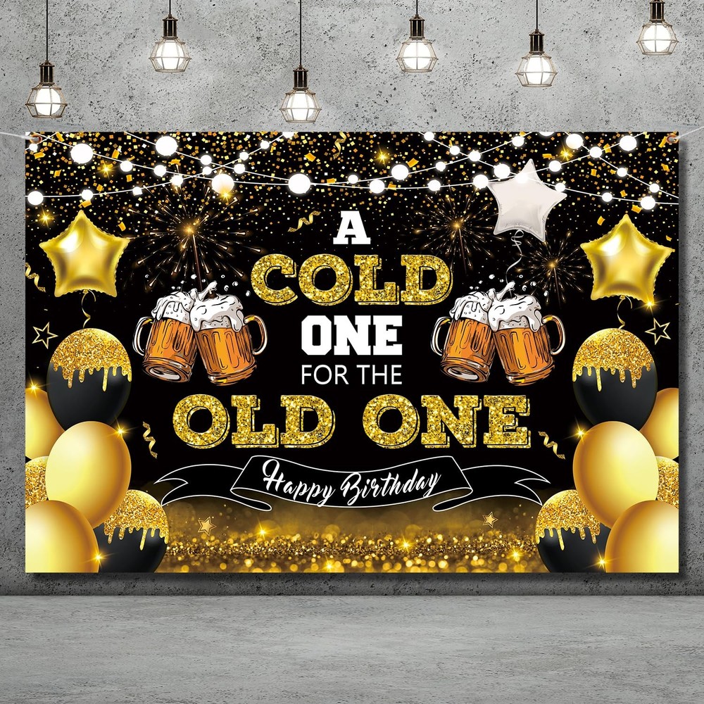 Beer Party Decorations,Black and Gold Happy Birthday 5ft x 3ft, Black,