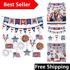 250th Anniversary Decorations Set – Banner, Swirls & Garland for USA Celebrat…