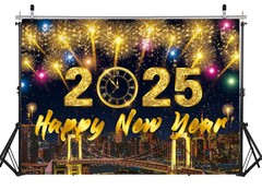 Happy New Year Backdrop 2025 City Fireworks ThIn Vinyl Backdrop, 8×6 Ft