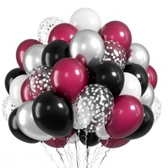 Maroon Balloons, 50 Pcs Burgundy Black Balloon, 12 Inch Burgundy Metallic Sil…