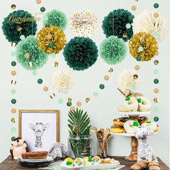 15 PCS Green Tissue Pom Poms & Dots Garland for Parties & Weddings