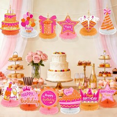 12 Pcs Orange Pink Birthday Decorations Honeycomb Centerpieces