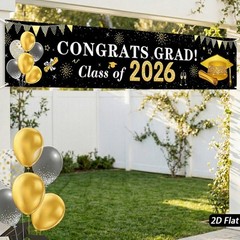 Black And Gold Graduation Backdrop 200X40Cm Polyester Fabric 2026 Banners