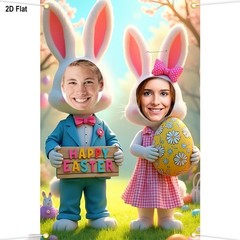 2d Flat Easter Photo Booth Props Banner with Bunny & Eggs Design Indoor Outdoor