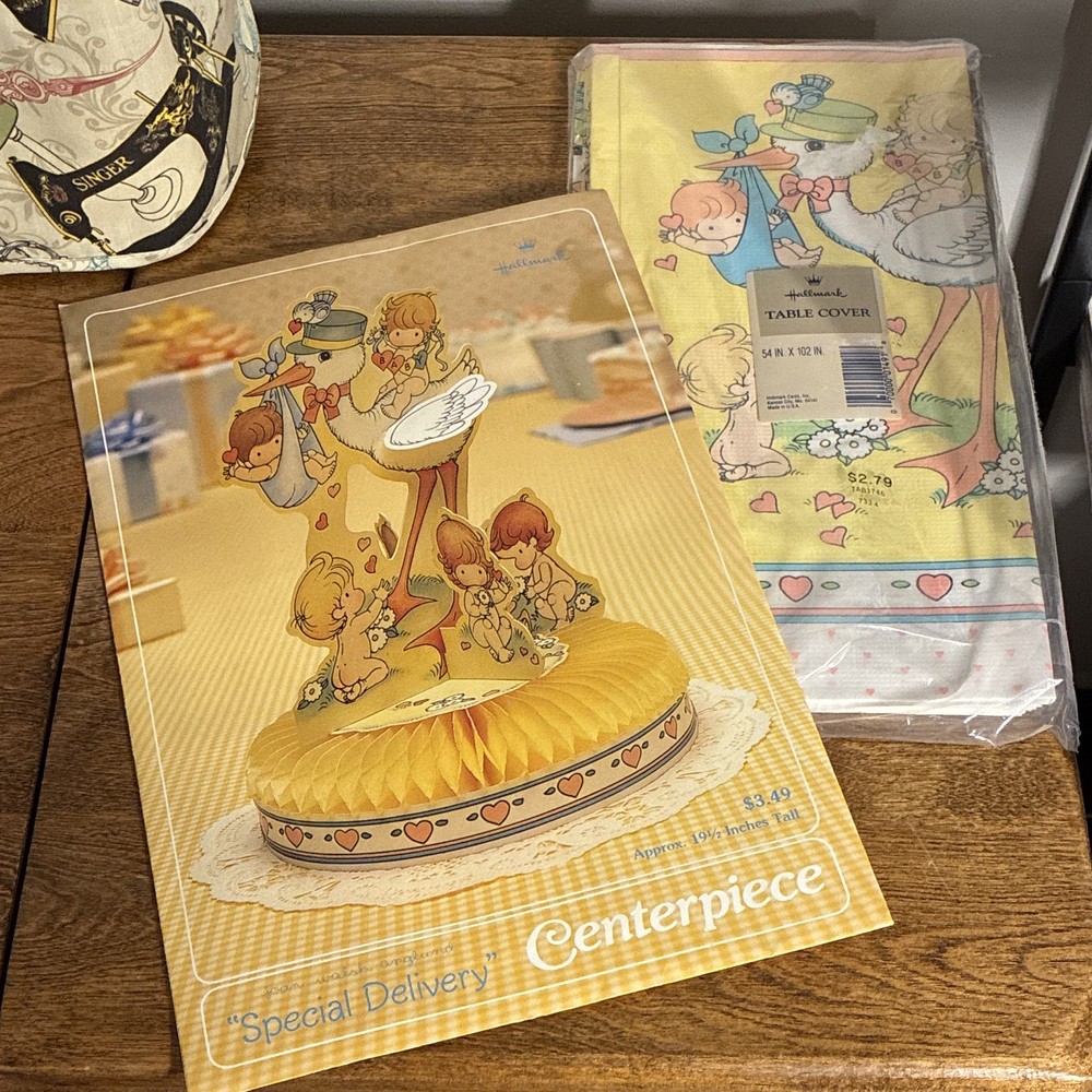 Vintage Hallmark Joan Walsh Anglund Baby Shower Centerpiece & Table Cover