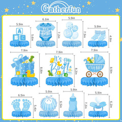 Boy Baby Shower Decorations Set – Kit with blue Honeycomb Centerpiece, Baby Reve