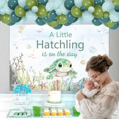 Sea Turtle Baby Shower Decoration Boy, A Little Hatchling is on The Way Backd…