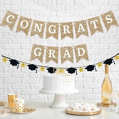 Congrats Grad Banner Graduation Party Decorations Class of 2025 Red Glitter blue