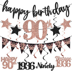 12PCS 90Th Birthday Decorations for Women, Rose Gold Vintage 1936 Happy 90Th