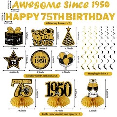 11Pcs 75th Birthday Decorations Kit for Men Women, Black Gold Happy 75th Birt…