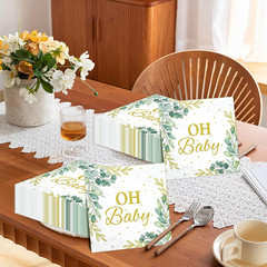 50Pcs Eucalyptus Leaf Oh Baby Napkins Greenery Baby Shower Party Supplies Sage G