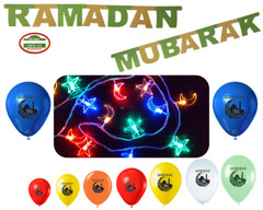 Ramadan Light + Banner+ Ramadan balloons [12 Pcs] Islamic Gifts Eid Decor Quran