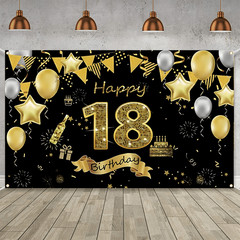 18th Birthday Backdrop Banner Birthday Party Background Decoration Flag Indoor♪