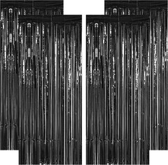 2 Pack Tinsel Backdrop, Birthday Silver Party Streamer Fringe Curtains Foil