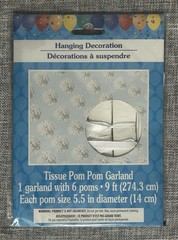 Celebration White Tissue Pom Pom Garland Six 5.5” Pom Poms/9 ft,