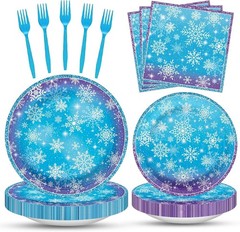 Snowflake Winterland Christmas Disposable Tableware Set (Plates, Napkins, Forks)