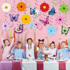 Flower Hanging Swirl Decorations – 36 Pcs Spring Floral Butterflies Ceiling H…