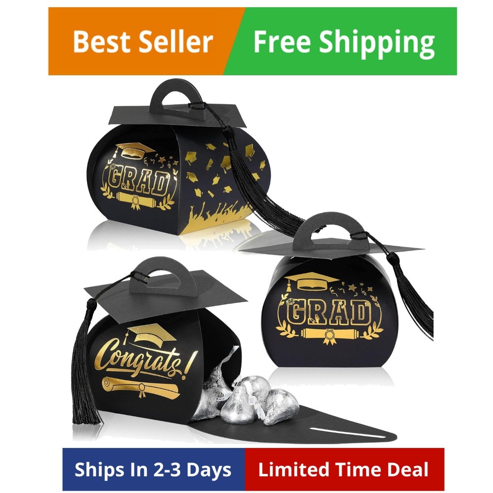 30 Graduation Cap Gift Boxes with Tassel for Class of 2026 Party Favors