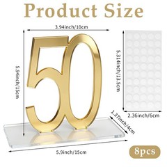8 PCS Mirror Gold 50th Birthday Decoration Adhesive Dot Anniversary Centerpieces