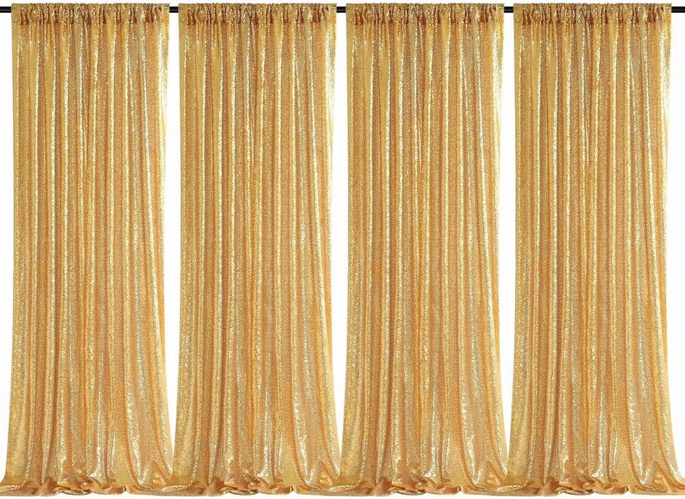 Sequin Backdrop Gold Curtains 4 Panels 2ftx8ft Glitter Shimmer Fabric Sparkly