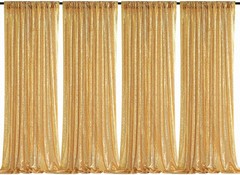 Sequin Backdrop Gold Curtains 4 Panels 2ftx8ft Glitter Shimmer Fabric Sparkly
